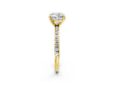 Yellow gold Cushion Cut Diamond Brilliant Solitaire Ring with Pavé Band and Four-Prong Setting_322