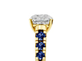 Yellow gold Cushion Cut Diamond Cathedral Solitaire Ring with Round with Blue Sapphire side stone Pavé Band_17