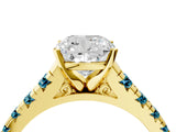 Yellow gold Cushion Cut Diamond Cathedral Solitaire Ring with Round with Blue Topaz side stone Pavé Band_4