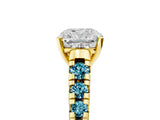 Yellow gold Cushion Cut Diamond Cathedral Solitaire Ring with Round with Blue Topaz side stone Pavé Band_5