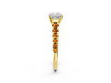 Yellow gold Cushion Cut Diamond Cathedral Solitaire Ring with Round with Citrine side stone Pavé Band_26