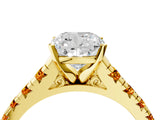 Yellow gold Cushion Cut Diamond Cathedral Solitaire Ring with Round with Citrine side stone Pavé Band_28