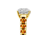 Yellow gold Cushion Cut Diamond Cathedral Solitaire Ring with Round with Citrine side stone Pavé Band_29