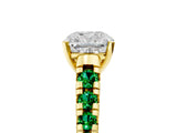 Yellow gold Cushion Cut Diamond Cathedral Solitaire Ring with Round with Emerald side stone Pavé Band_5