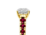 Yellow gold Cushion Cut Diamond Cathedral Solitaire Ring with Round with Garnet side stone Pavé Band_17