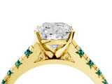 Yellow gold Cushion Cut Diamond Cathedral Solitaire Ring with Round with Green Sapphire side stone Pavé Band_16