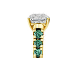 Yellow gold Cushion Cut Diamond Cathedral Solitaire Ring with Round with Green Sapphire side stone Pavé Band_17