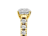 Yellow gold Cushion Cut Diamond Cathedral Solitaire Ring with Round with Moissanite side stone Pavé Band_29