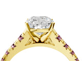 Yellow gold Cushion Cut Diamond Cathedral Solitaire Ring with Round with Morganite side stone Pavé Band_16