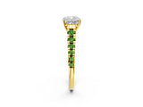 Yellow gold Cushion Cut Diamond Cathedral Solitaire Ring with Round with Peridot side stone Pavé Band_2