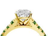 Yellow gold Cushion Cut Diamond Cathedral Solitaire Ring with Round with Peridot side stone Pavé Band_4