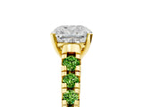 Yellow gold Cushion Cut Diamond Cathedral Solitaire Ring with Round with Peridot side stone Pavé Band_5