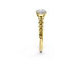 Yellow gold Cushion Cut Diamond Cathedral Solitaire Ring with Round with Yellow Sapphire side stone Pavé Band_38