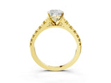 Yellow gold Cushion Cut Diamond Cathedral Solitaire Ring with Round with Yellow Sapphire side stone Pavé Band_39