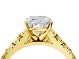 Yellow gold Cushion Cut Diamond Cathedral Solitaire Ring with Round with Yellow Sapphire side stone Pavé Band_40