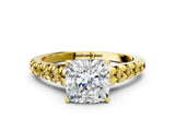 Yellow gold Cushion Cut Diamond Cathedral Solitaire Ring with Round with Yellow Sapphire side stone Pavé Band_42