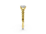 Yellow gold Cushion Cut Diamond Cathedral Solitaire Ring with Round with Yellow Sapphire side stone Pavé Band_44