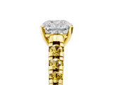 Yellow gold Cushion Cut Diamond Cathedral Solitaire Ring with Round with Yellow Sapphire side stone Pavé Band_47