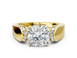 Yellow gold Cushion Cut Diamond Channel Set Solitaire Ring with Four-Prong Setting_12
