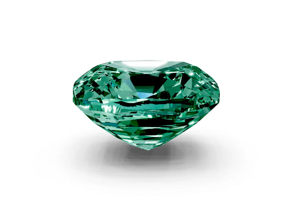 Yellow gold Cushion Cut Green Sapphire Scattered Round Accent Ring with Prong Setting