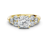 Yellow gold Cushion Cut Diamond Cluster Ring with Round Accent Stones and Prong Setting on a Classic Band_54