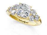 Yellow gold Cushion Cut Diamond Cluster Ring with Round Accent Stones and Prong Setting on a Classic Band_55