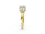Yellow gold Cushion Cut Diamond Cluster Ring with Round Accent Stones and Prong Setting on a Classic Band_56