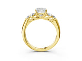 Yellow gold Cushion Cut Diamond Cluster Ring with Round Accent Stones and Prong Setting on a Classic Band_57