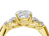 Yellow gold Cushion Cut Diamond Cluster Ring with Round Accent Stones and Prong Setting on a Classic Band_58