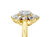 Yellow gold Cushion Cut Diamond Cluster Ring with Round and Baguette Stones, Split Shank Band, Prong Setting_20