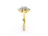 Yellow gold Cushion Cut Diamond Cluster Ring with Round and Baguette Stones, Split Shank Band, Prong Setting_5