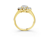 Yellow gold Cushion Cut Diamond Cluster Ring with Round and Baguette Stones, Split Shank Band, Prong Setting_6