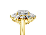 Yellow gold Cushion Cut Diamond Cluster Ring with Round and Baguette Stones, Split Shank Band, Prong Setting_8