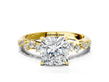 Yellow gold Cushion Cut Diamond Cluster Side Stone Solitaire Ring with Prong Setting_63