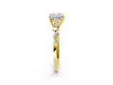 Yellow gold Cushion Cut Diamond Cluster Side Stone Solitaire Ring with Prong Setting_65