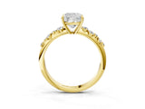 Yellow gold Cushion Cut Diamond Cluster Side Stone Solitaire Ring with Prong Setting_66