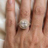 Yellow gold Cushion Cut Diamond Double Halo Ring with Pavé Band and Prong Setting_102