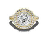 Yellow gold Cushion Cut Diamond Double Halo Ring with Pavé Band and Prong Setting_87