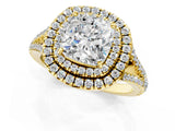 Yellow gold Cushion Cut Diamond Double Halo Ring with Pavé Band and Prong Setting_88