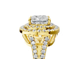 Yellow gold Cushion Cut Diamond Double Halo Ring with Pavé Band and Prong Setting_92