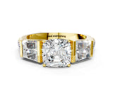 Yellow gold Cushion Cut Diamond Engagement Ring with Baguette Side Stones and Channel Set Band_42