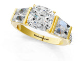 Yellow gold Cushion Cut Diamond Engagement Ring with Baguette Side Stones and Channel Set Band_43