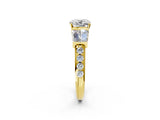 Yellow gold Cushion Cut Diamond Engagement Ring with Baguette Side Stones and Channel Set Band_44