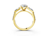 Yellow gold Cushion Cut Diamond Engagement Ring with Baguette Side Stones and Channel Set Band_45