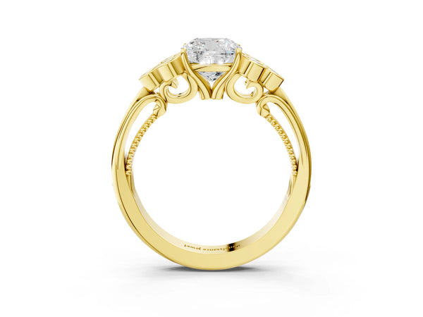 Yellow Gold Cushion Cut Engagement Ring Setting with Bezel-Set Shoulder Clusters