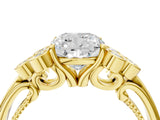 Yellow gold Cushion Cut Diamond Engagement Ring with Bezel Set Round Side Stones and Prong Setting_63