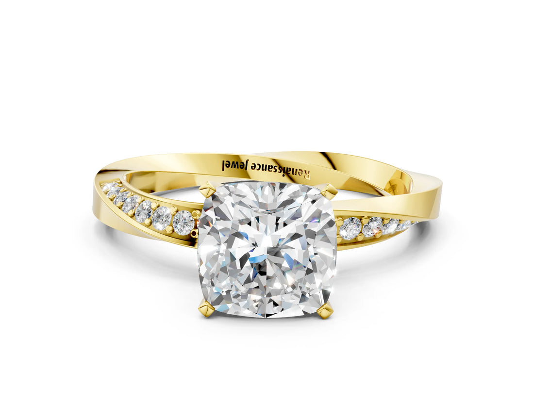 Yellow gold Cushion Cut Diamond Engagement Ring with Side Stone Accents and Four-Prong Setting_73