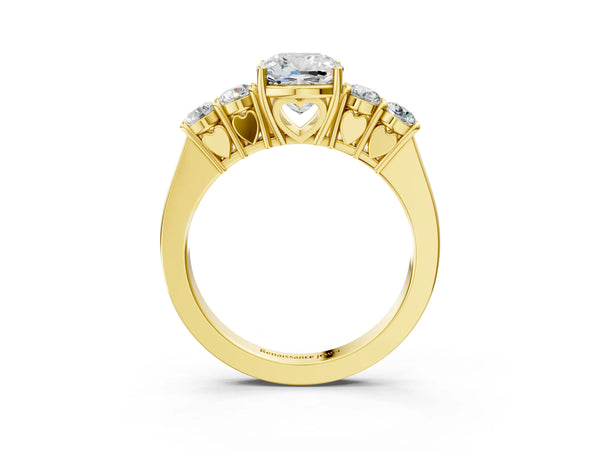 Yellow gold Cushion Cut Diamond Five-Stone Prong Set White Gold Ring