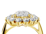 Yellow gold Cushion Cut Diamond Floral Double Halo Engagement Ring with Prong Setting_45
