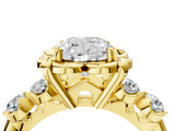 Yellow gold Cushion Cut Diamond Floral Halo Engagement Ring with Shared Prong Setting 5